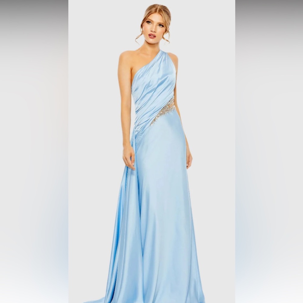 Mac Duggal Blue One-Shoulder Sleeveless Gown for Weddings